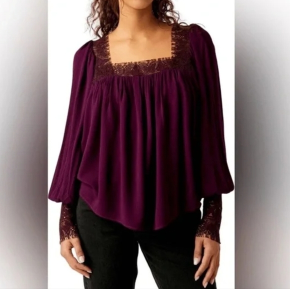 Free People Tops - Free People Whimsigoth Fairy Flutter By Lace Oversized Blouse in Purple Size XS